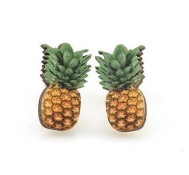 Wood Pineapple Stud Earrings